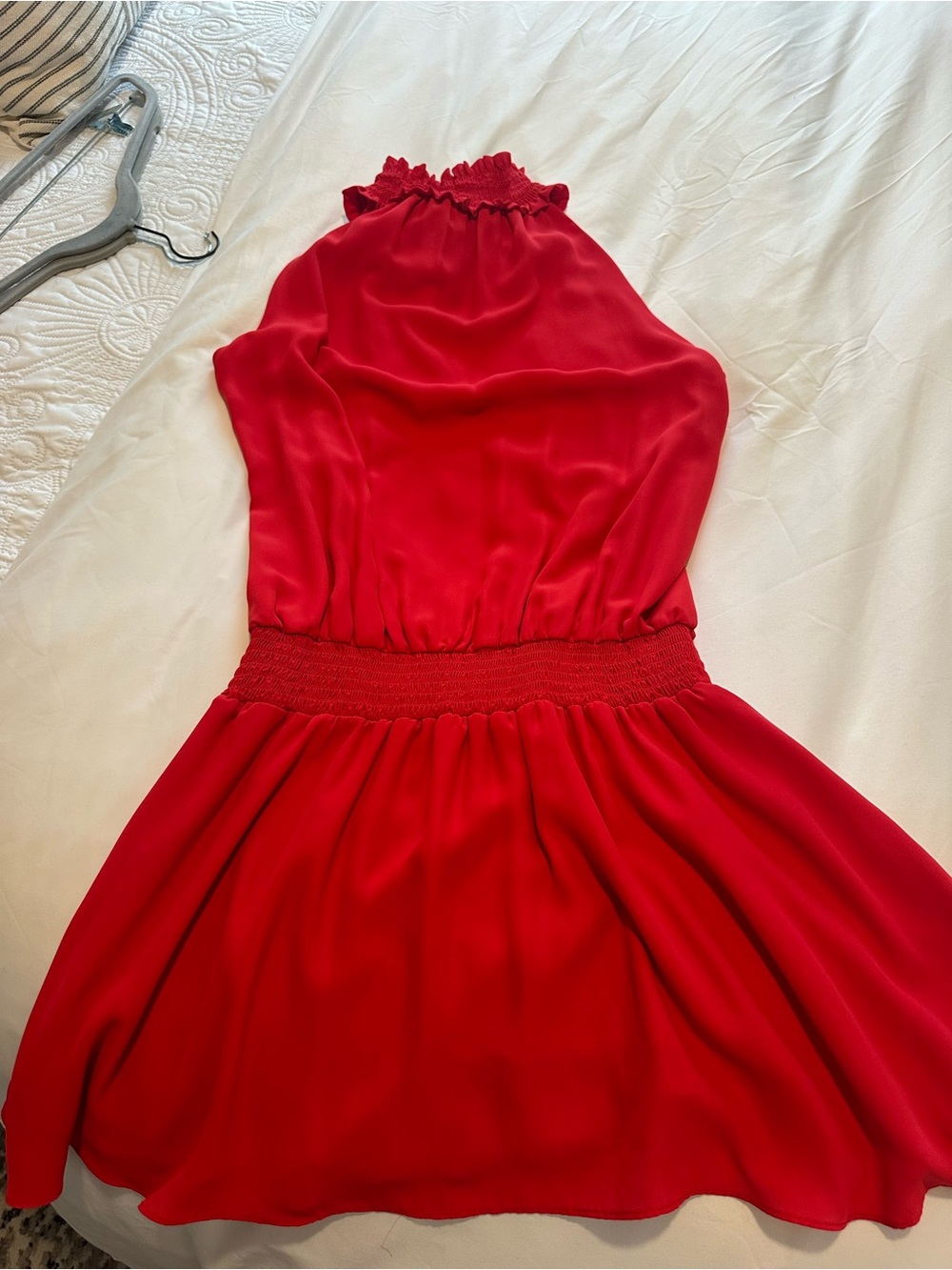 Amanda Uprichard Red Halter Waist Smocked Mini Dress